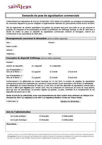 Demande de pose de signalisation commerciale