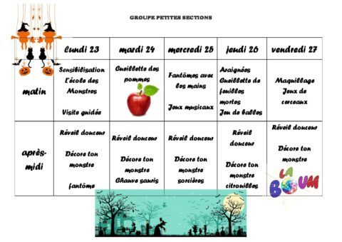 planning toussaint 1ere semaine