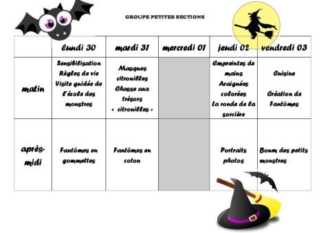 planning toussaint 2nde semaine