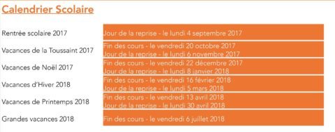 Calendrier vacances scolaires