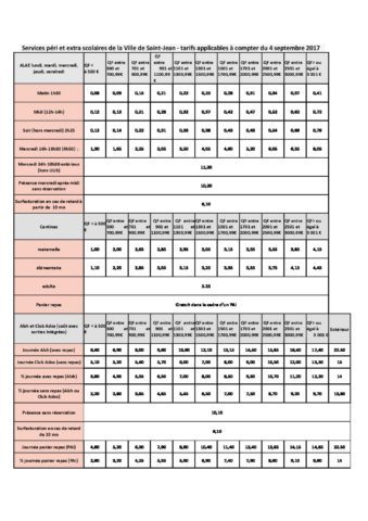 Tarifs 2017-2018