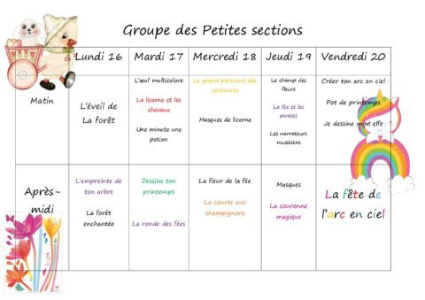 Plannings Avril 1ere semaine