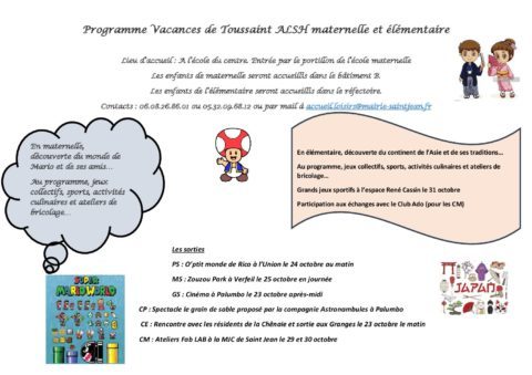 Programme Vacances de Toussaint ALSH maternelle et élémentaire