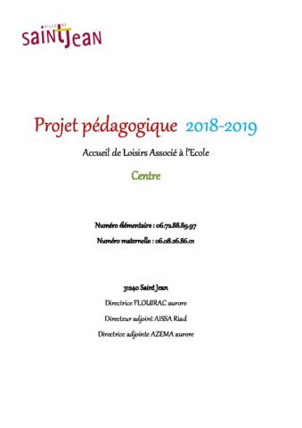 Projet pédagogique Centre 2018 – 2019