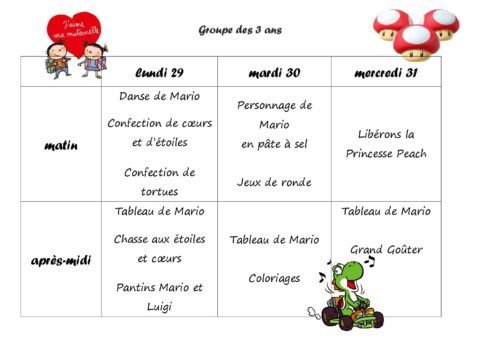 planning toussaint 2nde semaine