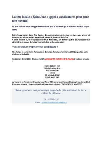 Appel à candidature buvette 2019