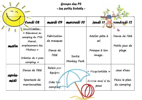 planning 1 semaine Juillet