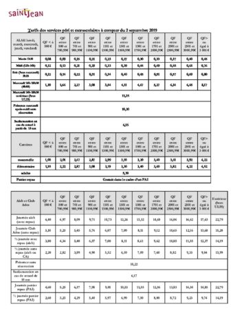 Grille tarifaire 2019-2020