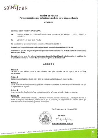 Arrêté cessation ramassage déchets verts et encombrants