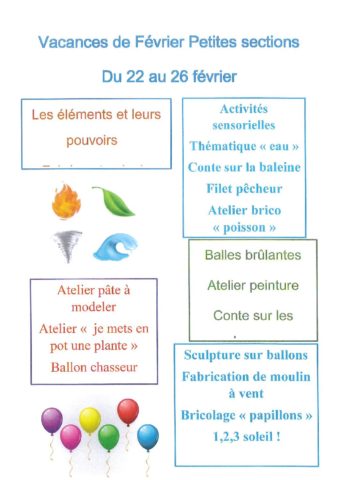 planning d’activités du 22 au 26 février