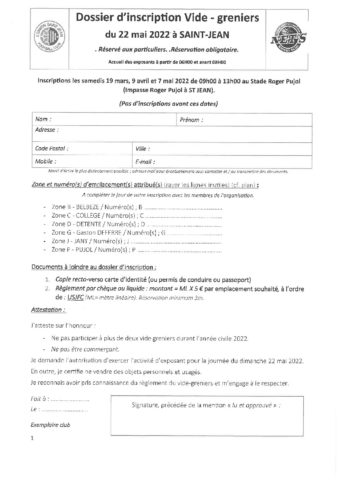 Dossier participant VIDE GRENIER ST JEAN du 22-05-22