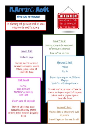 PlaNNINg été aout 2022