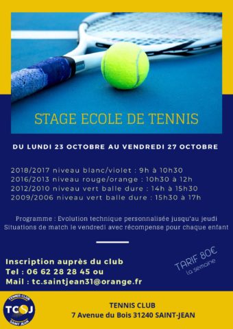 STAGE ECOLE DE TENNIS TOUSSAINT 2023
