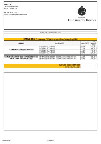 TARIFS CSE