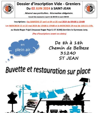 Annonce VIDE GRENIER 2024 St Jean
