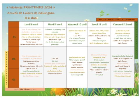 planning activite PRINTEMPS mater 1er semaine