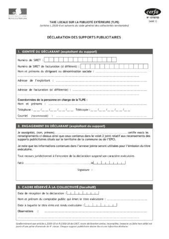 Déclaration des supports publicitaires Cerfa 15702-02