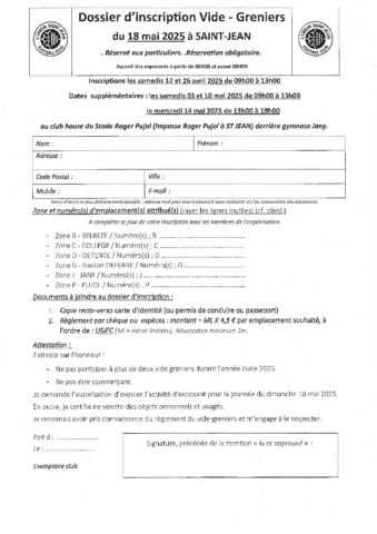 USJFC – dossier participant vide grenier CLUB