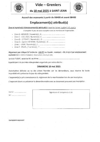 USJFC – dossier participant vide grenier EXPOSANT