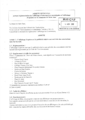 Arrêté affichage libre